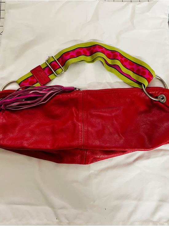 Agatha Ruiz De La Prada Handbags - Agatha Ruiz De La Prada Red Leather Crossbody with Lime Green and Pink Strap